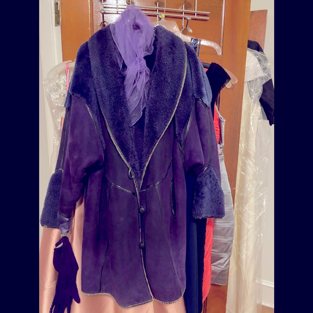 Sterling Coat Purple Matching Gloves 1990’s Saks